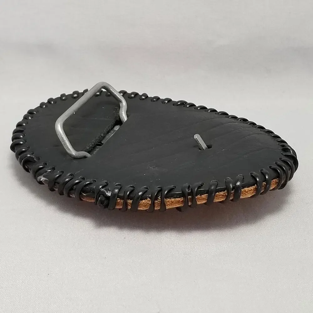 Proud American Veteran Leather Belt Buckle Oval‎ Black Stitch USA Pride